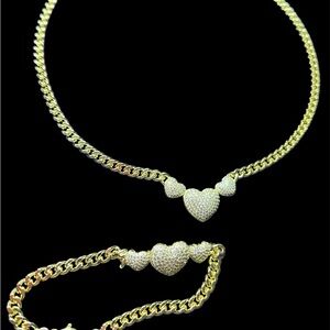 Elegant Gold Heart Necklace and Bracelet Set